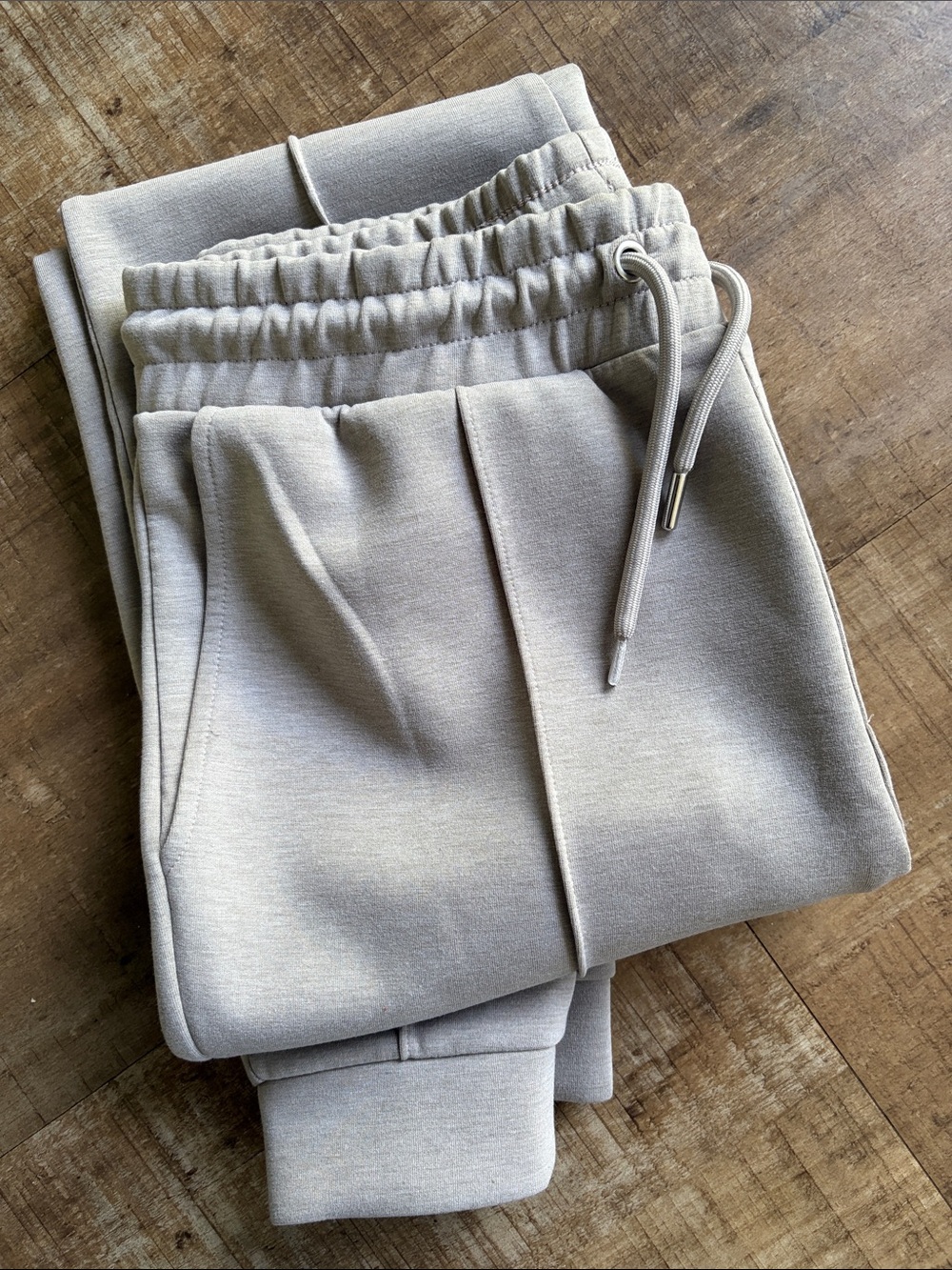 REISS Premier Premium Interlock-Jersey Joggers in Stone - Picture 7 of 8